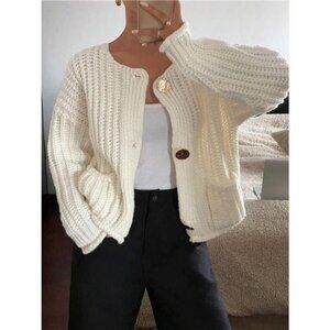 Button-Front Knit Cardigan with Pockets